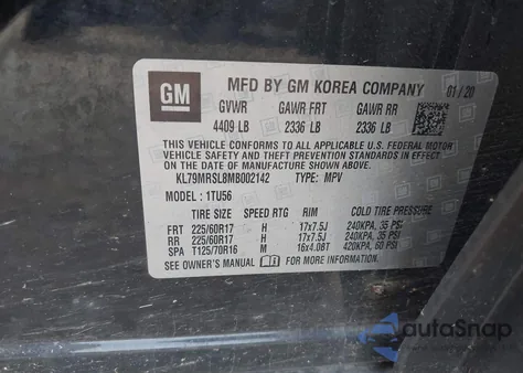 2021 Chevrolet Trailblazer Awd Lt from USA, damaged, VIN KL79MRSL8MB002142